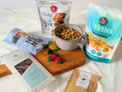 boite cadeau Gourmande Azur avec chocolats Rochef, éclats Juliette & Chocolat et lupins Croque-Lupin