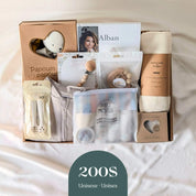 Coffret cadeau naissance unisexe 200$ avec doudou, soins Douce Mousse et accessoires bébé québécois